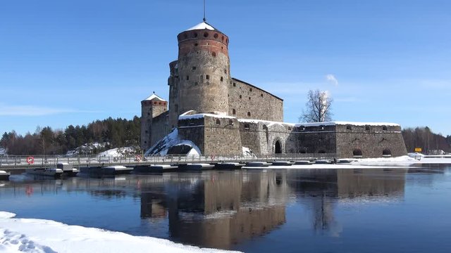 Sunny march day at the ancient fortress of Savonlinna. Finland