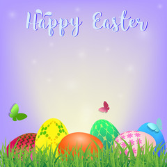 Happy Easter background with colorful decorated eggs, vector illustration eps10