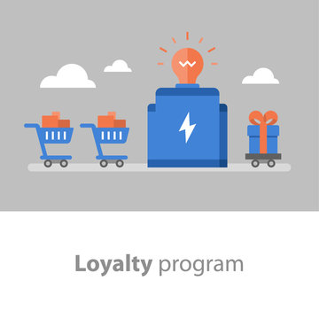 Earn points for purchase, loyalty program, reward concept, full shopping cart, redeem gift
