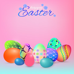 Fototapeta na wymiar Happy Easter background with colorful decorated eggs, vector illustration eps10