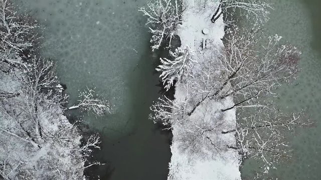 Flying over a typical winter landscape in Germany