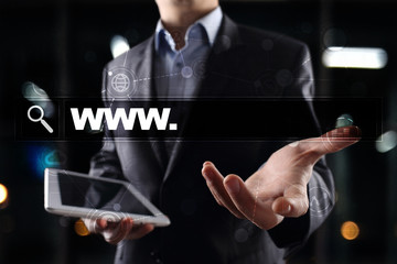Search bar with www text. Web site, URL. Digital marketing. Business, internet and technology concept.