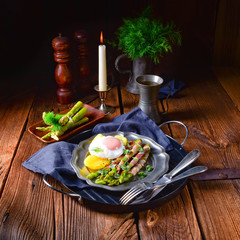 green asparagus from the grill with egg