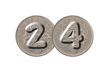 Number 24 with old coins