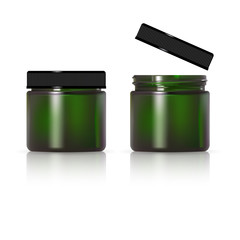 Green glass jar for cosmetic cream. Realistic cosmetic package