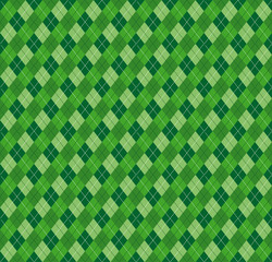Festive Irish Tartan Diamond Seamless pattern for St Patrick's Day party wrapping paper, textile fabric print, wallpaper abstract background. Flat style vector illustration. Green and white colours