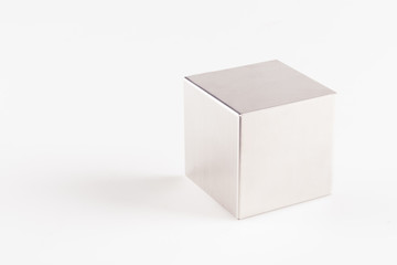 Metal grey cube on a white background ,abstract geometric shape 