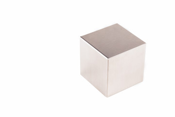 Metal grey cube on a white background ,abstract geometric shape 