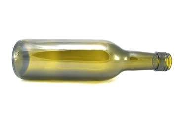 Empty wine bottle on white background close-up