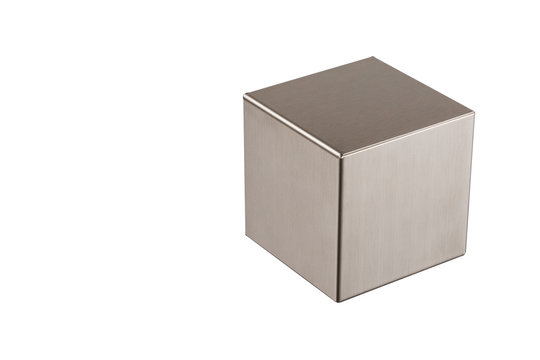 Metal grey cube on a white background ,abstract geometric shape 