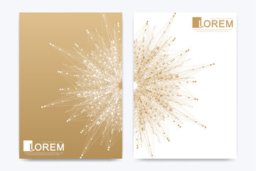 Modern vector template for brochure Leaflet flyer advert cover catalog magazine or annual report. Golden layout in A4 size. Business, science and technology design. Presentation with golden mandala.