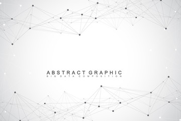 Geometric graphic background communication. Big data complex with compounds. Perspective backdrop. Minimal array. Digital data visualization. Scientific cybernetic vector illustration.