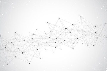 Geometric graphic background molecule and communication. Big data complex with compounds. Perspective backdrop. Minimal array Big data. Digital data visualization. Scientific vector illustration.