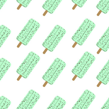 seamless pattern mint chocolate chip ice cream bar vector illustration on white background