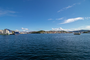 The city of Kristiansund, Norway. Kristiansund is a city and municipality in the Nordmore district on the western coast of Norway. 