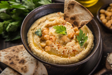  chickpeas hummus with olive oil and smoked paprika