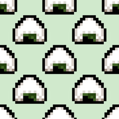Seamless pattern with onigiri. Pixel art style. Vector illustration