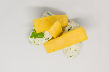 creamed codfish with crispy polenta