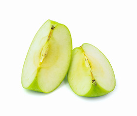 Green apple sliced isolated on white background.