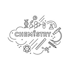 Chemistry - vector concept. Isolated vector composition for training, learning poster, card, blog, banner, notebook cover
