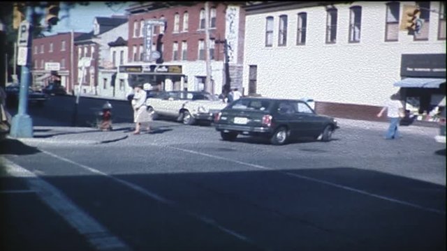Downtown intersection in a small city in the 1970's.
