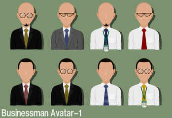 Businessman Avatar with Variation of necktie ,shirt,eyeglasses and suit.Characters are based on Egg head with no hair and Egg head with Skin Head hair style.
