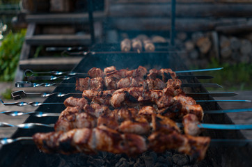 barbecue meat and smoke