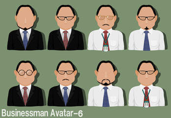 Businessman Avatar with Variation of necktie ,shirt,eyeglasses and suit.Characters are based on Polygon head with Middle Part hair style.and Gorilla head with  Middle Part hair style
