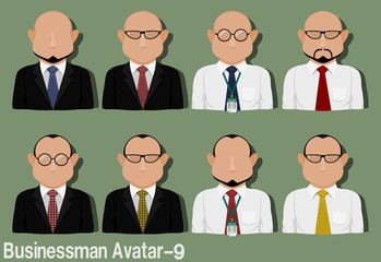Businessman Avatar with Variation of necktie ,shirt,eyeglasses and suit.Characters are based on Gorilla head with no hair.and Gorilla head with Skin Head hair style.
