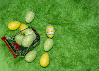 Buying a Easter eggs from supermarket, Easter eggs in shopping cart