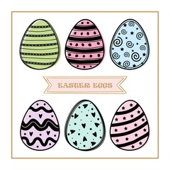 Hand drawn easter eggs set isolated on white background.