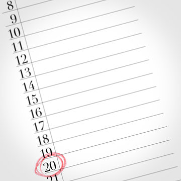 twenty is the number in this blank agenda, focus on one day of the month