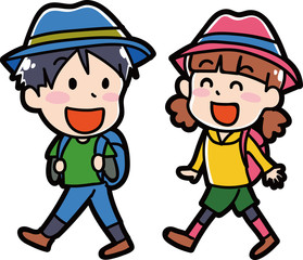 ハイキングに行く子供のイラスト