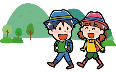	ハイキングに行く子供のイラスト