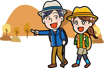 ハイキングに行くカップルのイラスト素材
