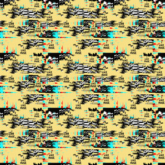 Fototapeta premium Glitch yellow background. Computer screen error. Digital pixel noise abstract design. Video game glitch. Television signal fail.