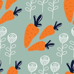 Easter seamless pattern with carrots. Vector illustration. For textiles, postcards, Wallpapers.