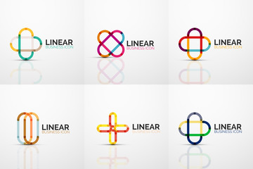 Set of abstract flower or star minimalistic linear icons, thin line geometric flat symbols for business icon design, abstract buttons or emblems