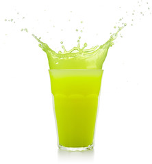 green juice glass splashing isolated on white