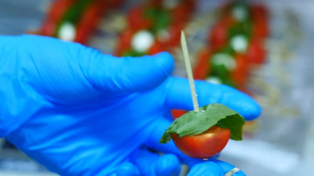Classic Italian Caprese Canapes Salad With Tomatoes, Mozzarella di Buffala And Fresh Basil