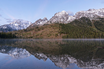 Scenic Sunrise Reflection of the Tetons in Fall