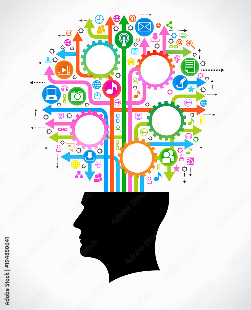 Poster abstract tree in the form of a global computer network and head
