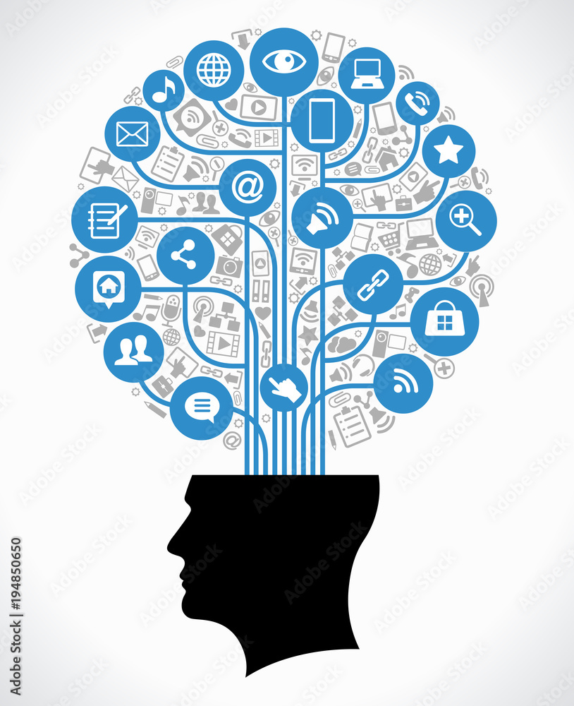 Poster abstract tree in the form of a global computer network and head
