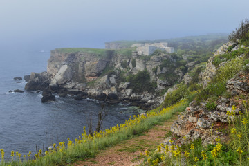 Yailata beach in foggy weather near Kavarna, North Bulgaria.