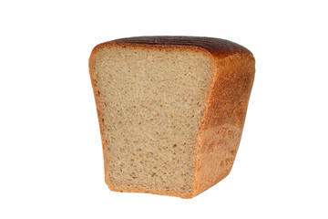 Half a loaf of black bread isolated on white background