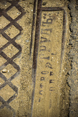 iron manhole on the pedestrian road