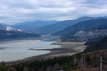 Bicaz lake with little water, dried out from drought. Romania