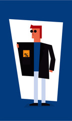 Vector illustration of man with discount card in pocket. Coupon Card Concept.
