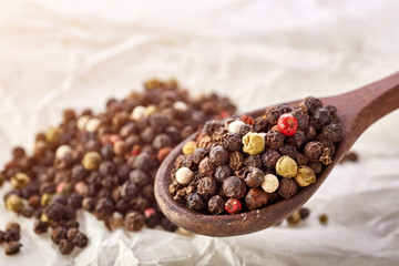 black pepper peas on a wooden spoon