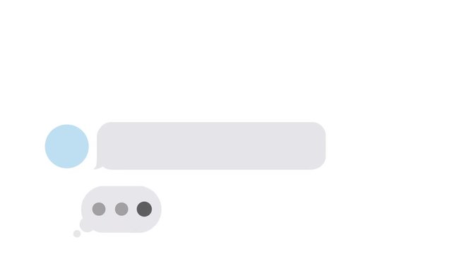 typing text message, sending messages using mobile chat, message bubble for custom text on white screen, 4K seamless loop animation